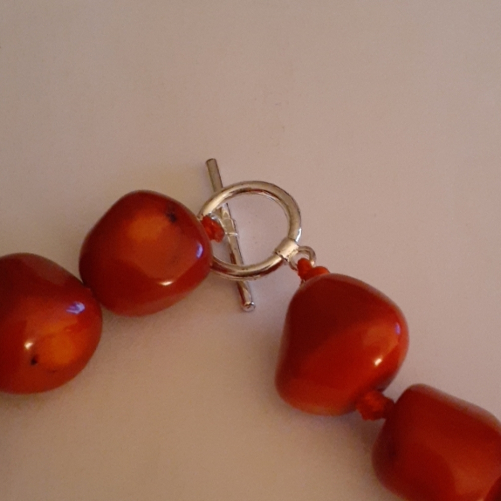 Chunky Coral Beads Sterling Silver Toggle Clasp - Picture 2 of 2